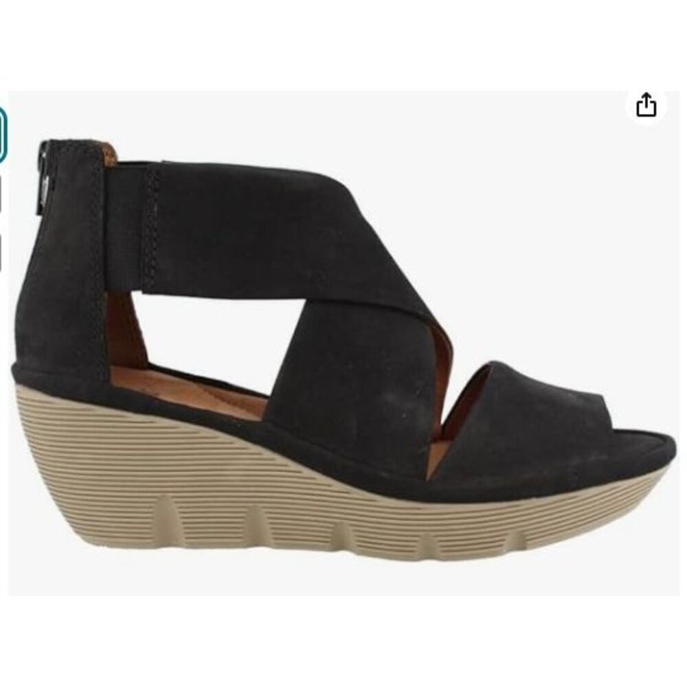 Clarks Black and Tan Wedge Sandals